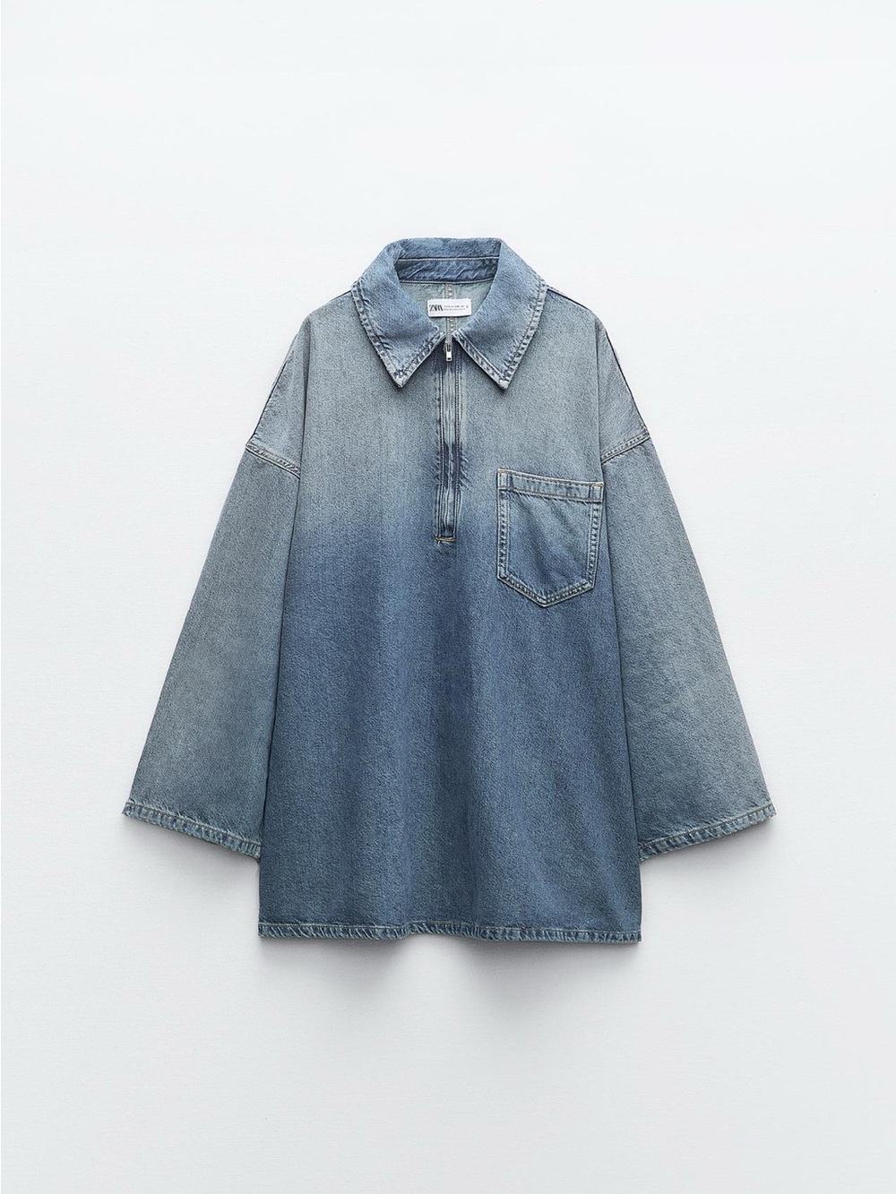 Zara Denim Half-Zip Pullover Shirt - Light Blue